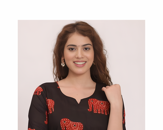 Elephant Print Black Kurti