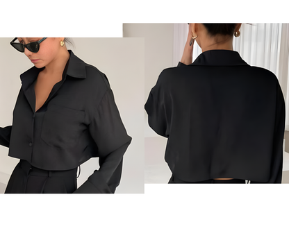 Women's Button Down Cropped Shirts Long Sleeve