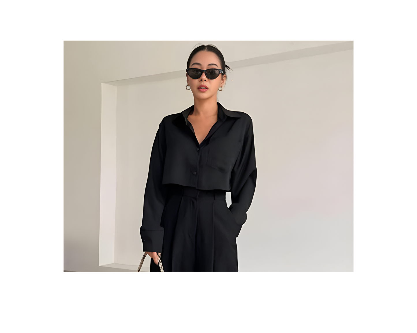 Women's Button Down Cropped Shirts Long Sleeve