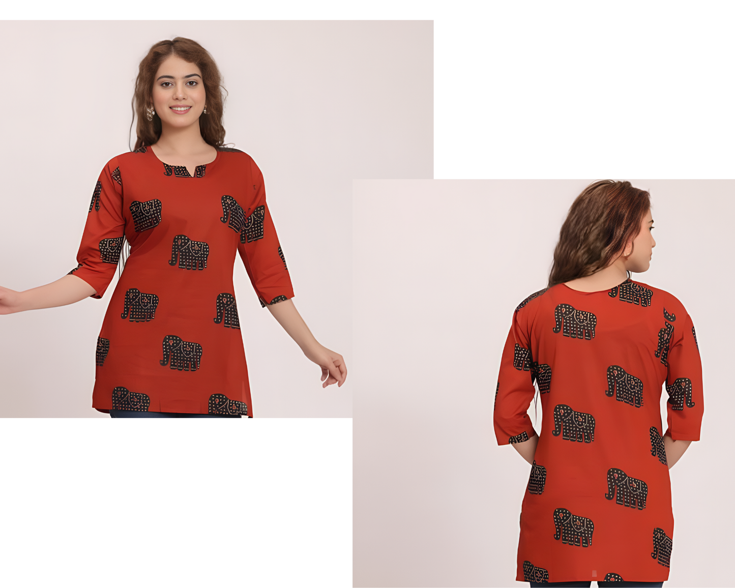 Elephant Print Red Kurti