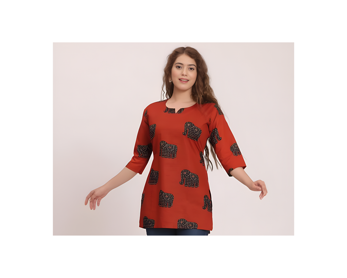 Elephant Print Red Kurti
