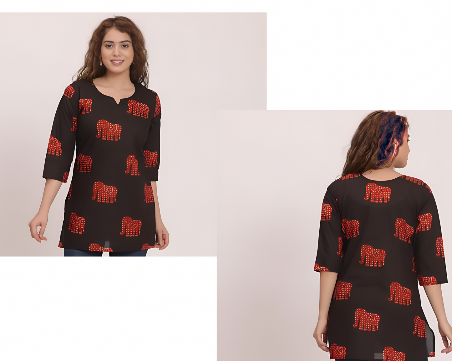 Elephant Print Black Kurti