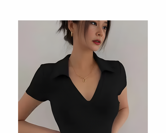 Stylish Women Collar Top Long Half sleeves