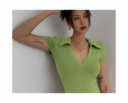 Stylish Women Collar Top Long Half sleeves