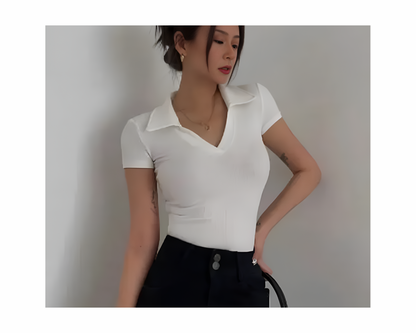 Stylish Women Collar Top Long Half sleeves