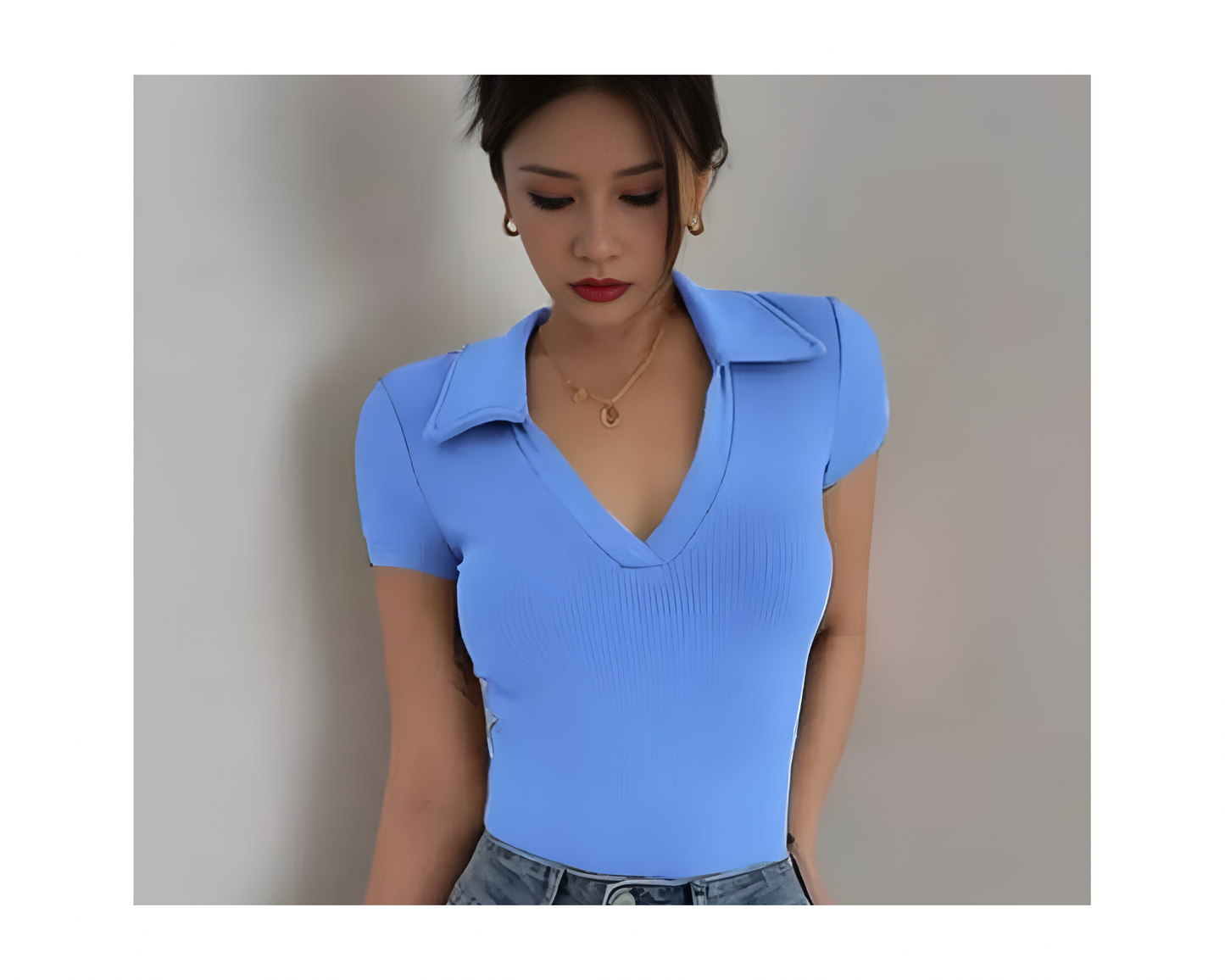 Stylish Women Collar Top Long Half sleeves