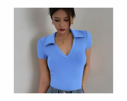 Stylish Women Collar Top Long Half sleeves