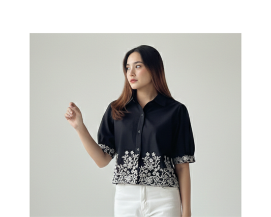 Black Cotton Printed Women’s Shirt Top