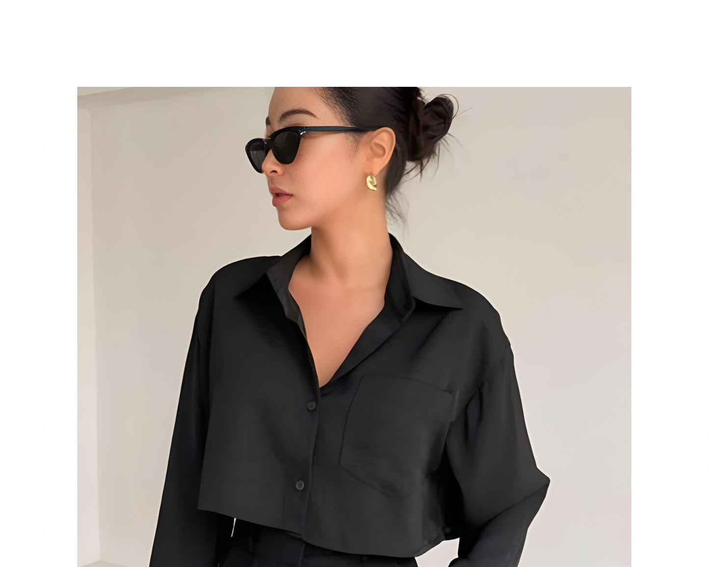 Women's Button Down Cropped Shirts Long Sleeve