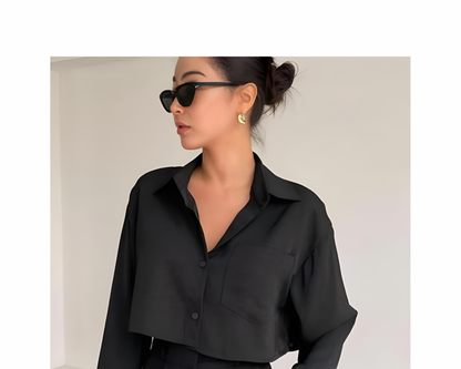 Women's Button Down Cropped Shirts Long Sleeve